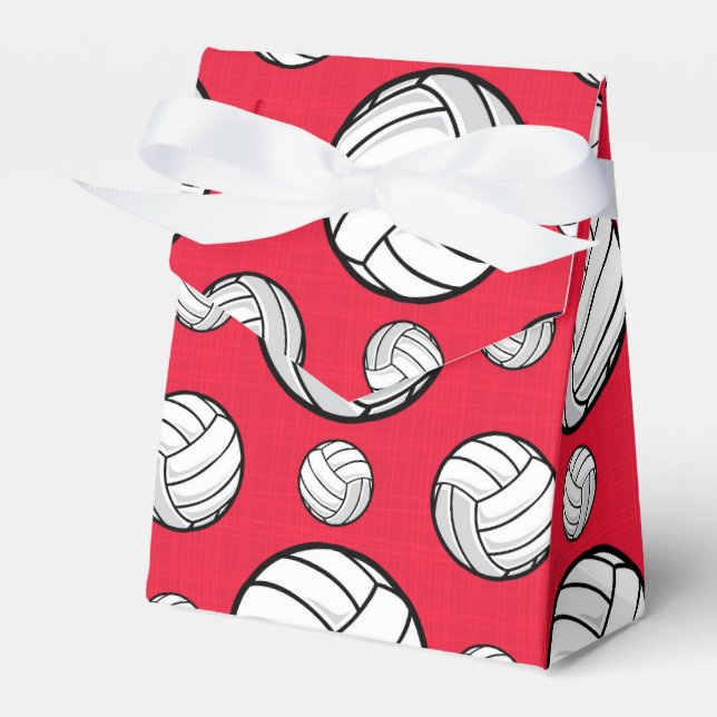 Scarlet Red and White Volleyball Pattern Favour Box (Front Side)