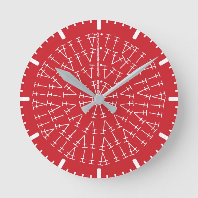 Scarlet Red Crochet Chart Background Round Clock (Front)