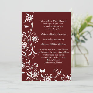Scarlet Red Floral Swirl Wedding Invitation