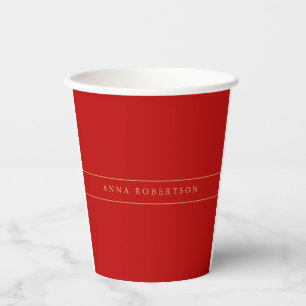 Scarlet Red Gold Colours Add Name Script Paper Cups