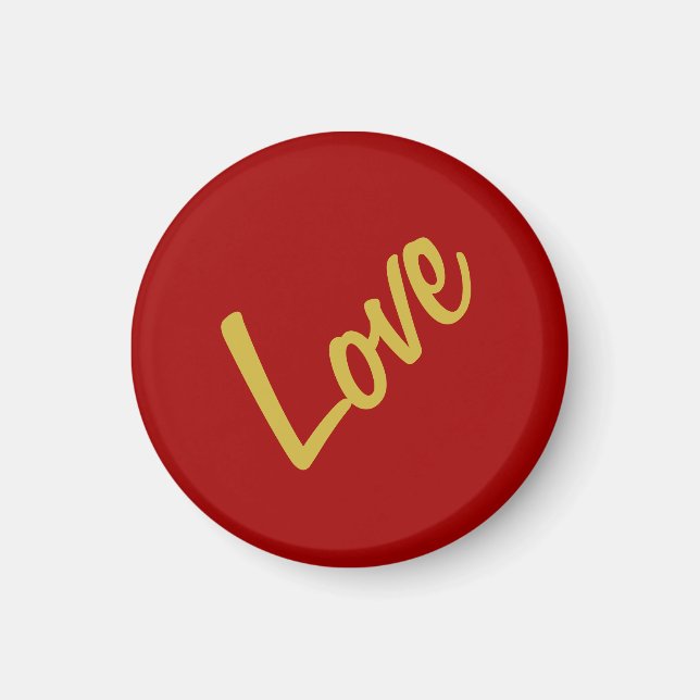 Scarlet Red Gold Colours Love Wedding Calligraphy Magnet (Front)