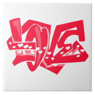 Scarlet Red Love Graffiti Tile