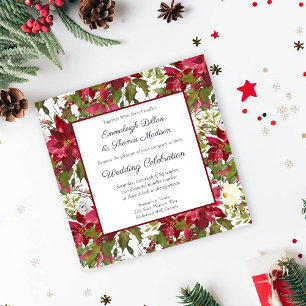Scarlet Red Poinsettia Floral Pattern Wedding  Invitation