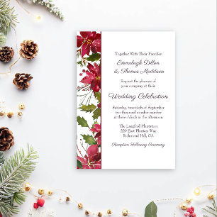 Scarlet Red Poinsettia Floral Wedding Invitation
