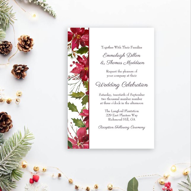 Scarlet Red Poinsettia Floral Wedding Invitation (Creator Uploaded)