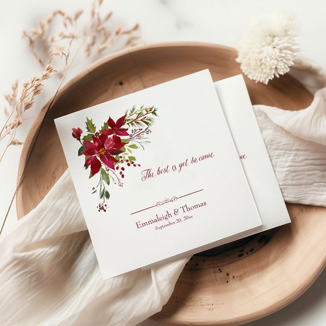 Scarlet Red Poinsettia Floral Wedding Napkin (Creator Uploaded)