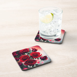 Scarlet Red Rose Bouquet,  Coaster