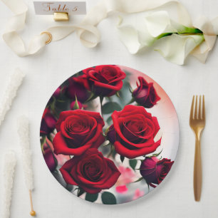 Scarlet Red Rose Bouquet, Paper Plate