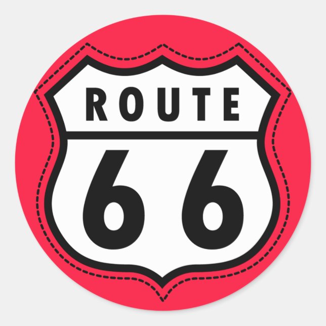 Scarlet Red Route 66 road sign Classic Round Sticker (Front)
