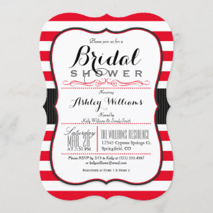 Scarlet Red Stripes; Elegant Bridal Shower Invitation
