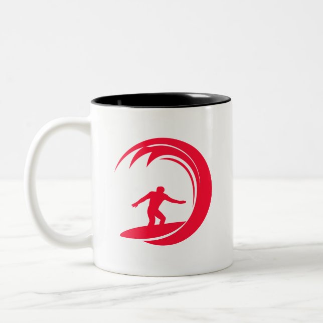 Scarlet Red Surfing Two-Tone Coffee Mug (Left)