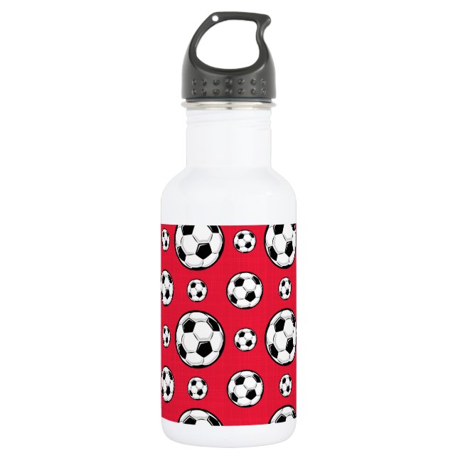 Scarlet Red & White Soccer Ball Pattern 532 Ml Water Bottle (Front)