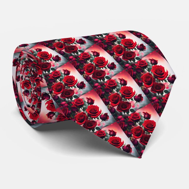 "Scarlet Rose Blooms: A Bouquet of Passion" Tie (Rolled)