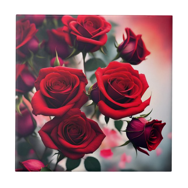 "Scarlet Rose Blooms: A Bouquet of Passion" Tile (Front)