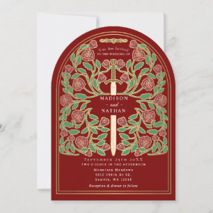Scarlet Royal Mediaeval Sword Wedding Arch Invitation