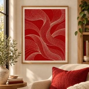 Scarlet Sashiko Rhythm Art Print