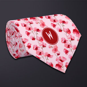 Scarlet Sweet Peas Floral  Tie
