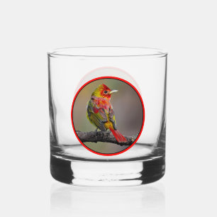 Scarlet Tanager Molting - Original Photograph Whiskey Glass