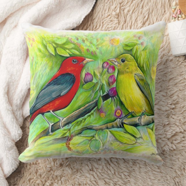 Scarlet Tanagers Bird Art Cushion (Blanket)