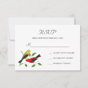 Scarlet Tanagers Bird Art Wedding RSVP Postcard
