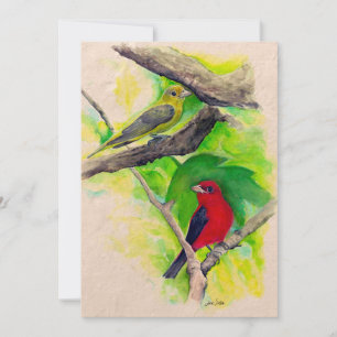 Scarlet Tanagers Birds Watercolor Thank You