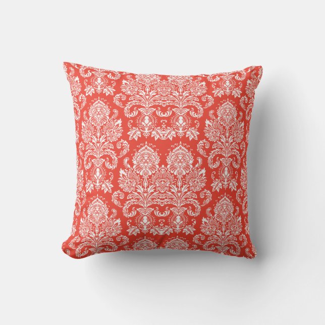 Scarlet Victorian Damask Cushion (Front)