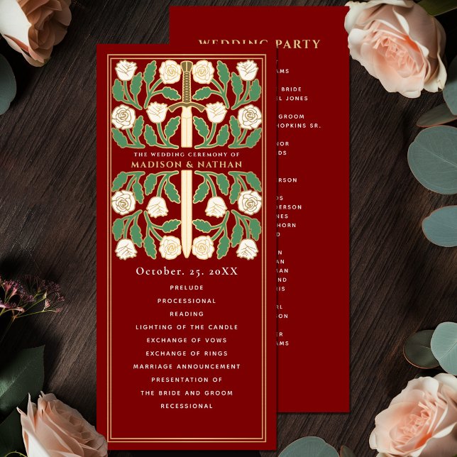 Scarlet White Floral Gold Sword Royal Wedding Programme (Creator Uploaded)