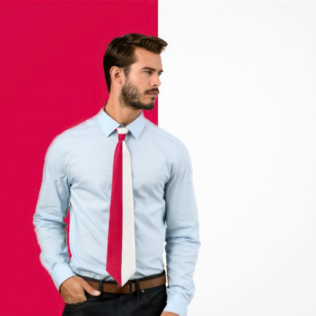 Scarlet & White Split Colour Tie (Man wears Scarlet & White Split Color Neck Tie)