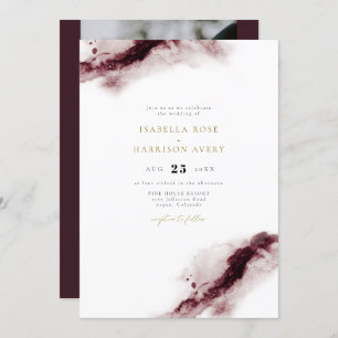 SCARLETT Boho Burgundy Gold Watercolor Wedding Invitation