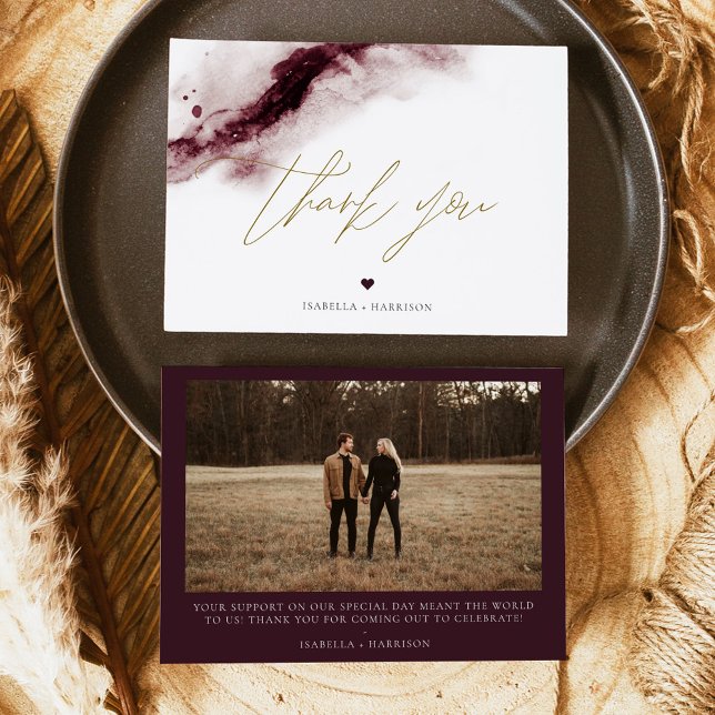 SCARLETT Boho Burgundy Watercolor Thank You Card (Creator Uploaded)