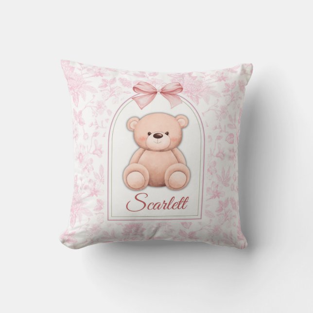 Scarlett | Custom Pink Teddy Bear Nursery Design  Cushion (Front)