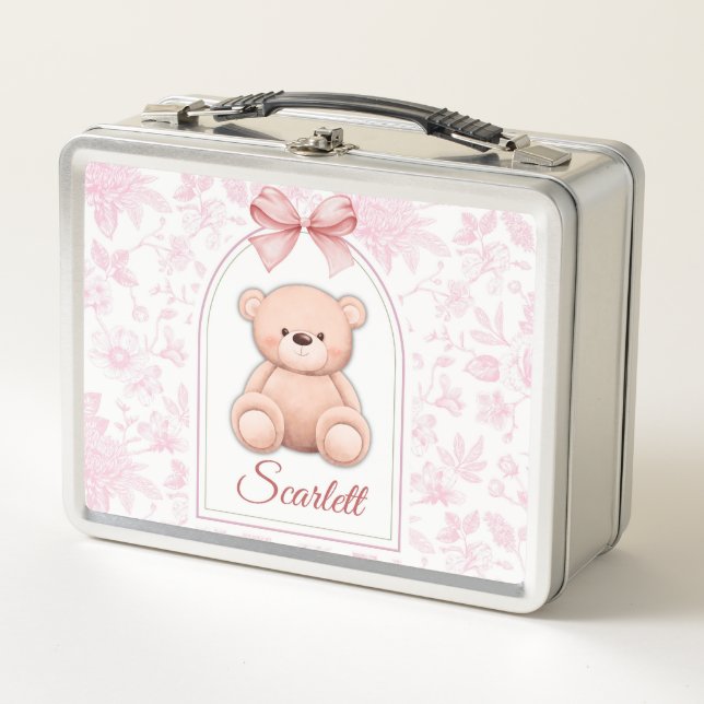 Scarlett | Custom Pink Teddy Bear Nursery Design  Metal Lunch Box (Front)