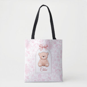 Scarlett Custom Pink Teddy Bear Nursery Design Tote Bag