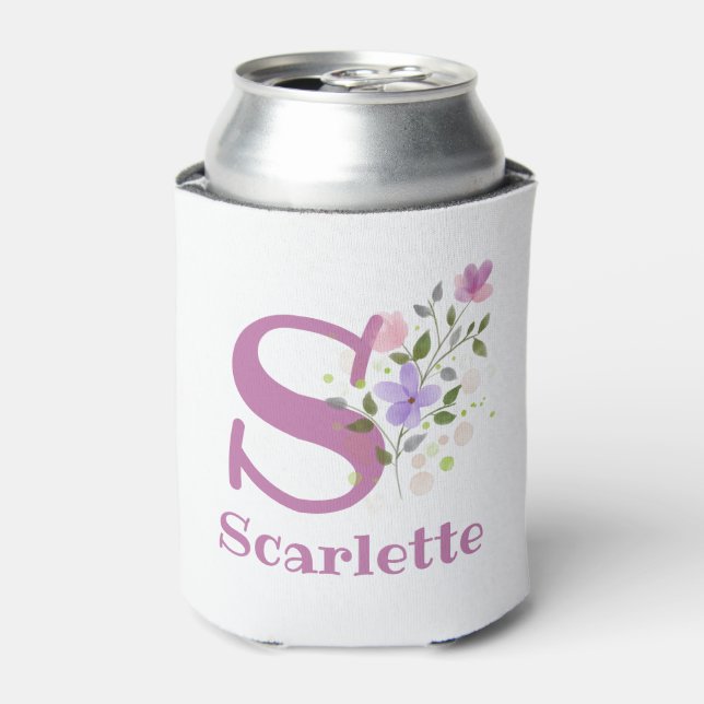 Scarlette Name with a Floral Design Can Cooler (Can Front)