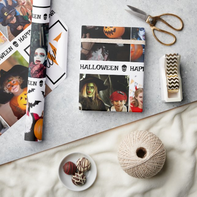 Scary Add Your Own Photo Monogram Happy Halloween Wrapping Paper (Crafts)