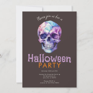 Scary and Creepy Blue&Purple Skull Halloween Party Invitation