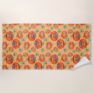 Scary and smiling Halloween pumpkin Bath Towel Se