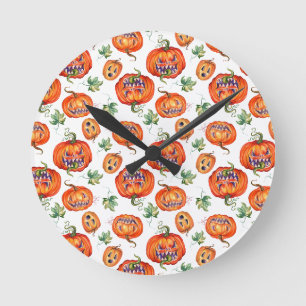 Scary and smiling Halloween pumpkin Throw Pillow Round Clock