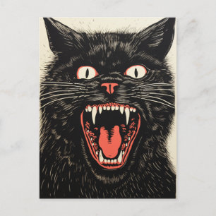 Scary Angry Black Cat Retro Postcard