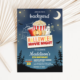 Scary Backyard Halloween Movie Night Birthday Invitation