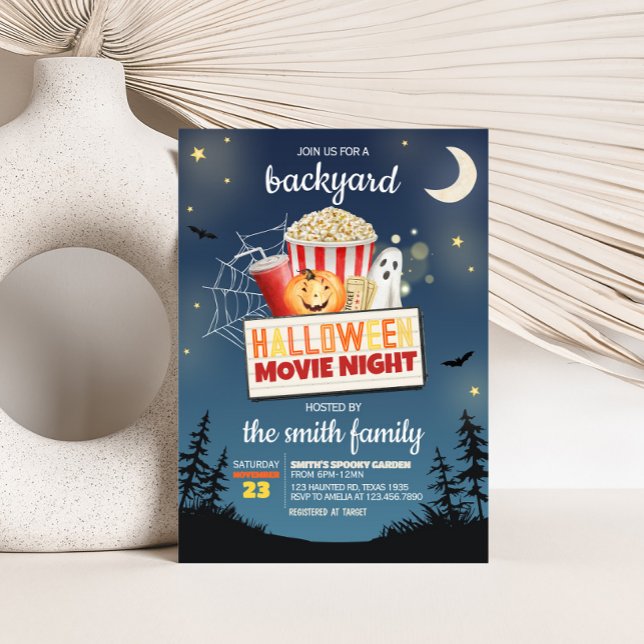 Scary Backyard Halloween Movie Night Party Invitation (Scary Backyard Halloween Horror Movie Night Party Invitation)