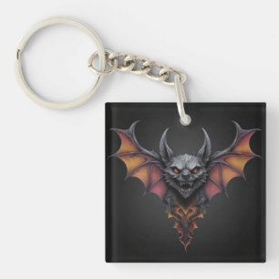 Scary Bat Ink Drawing, Key Ring