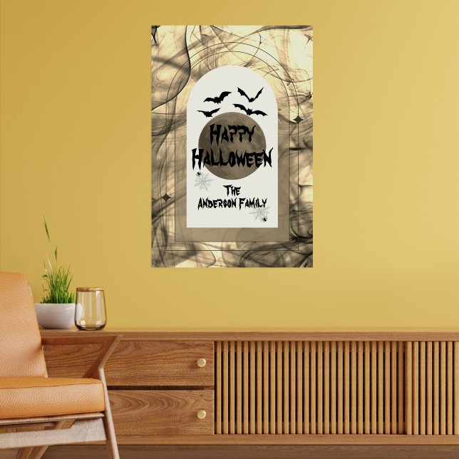 Scary Bats Spider Web Full Moon Happy Halloween Poster (Living Room 2)