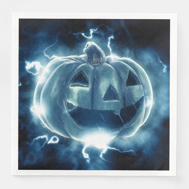Scary Black and Blue Pumpkin Halloween Napkin (Front)