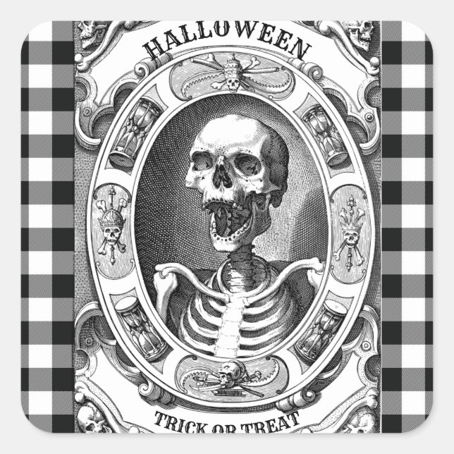 Scary Black and White Skull Skeleton Halloween  Square Sticker (Front)