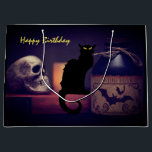 Scary Black Cat and Skull Happy Birthday Halloween Large Gift Bag<br><div class="desc">This Happy Birthday Halloween gift bag features a scary black cat and spooky skull with a potion bottle.  -</div>