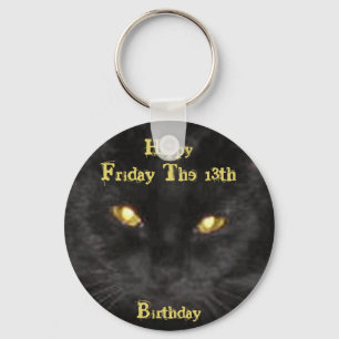 Scary Black Cat Birthday on Friday the 13th  Keych Key Ring