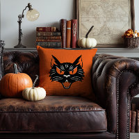 Scary Black Cat Face Halloween Orange and Black