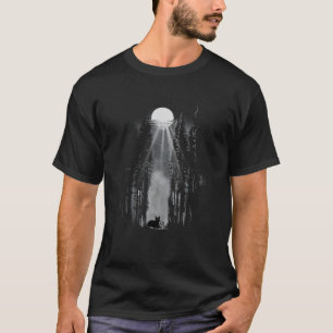 Scary Black Cat in the Forest on Halloween Night F T-Shirt