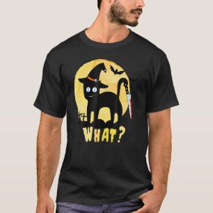 Scary Black Cat Knife Halloween Witch Hat Full Moo T-Shirt